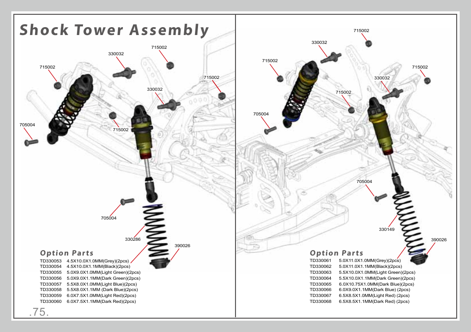 Shock tower assembly, Option parts | Team Durango DESC410R User Manual | Page 75 / 84