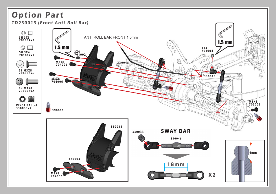 Option part, 18mm x2 sway bar | Team Durango DEX410R User Manual | Page 57 / 76