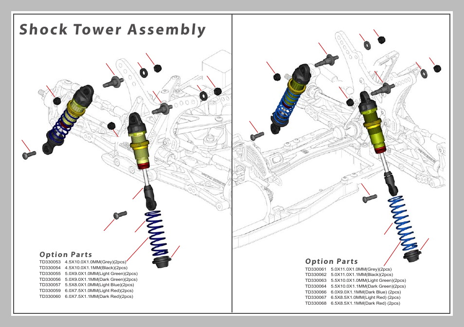 Shock tower assembly, Option parts | Team Durango DEX410R User Manual | Page 70 / 76