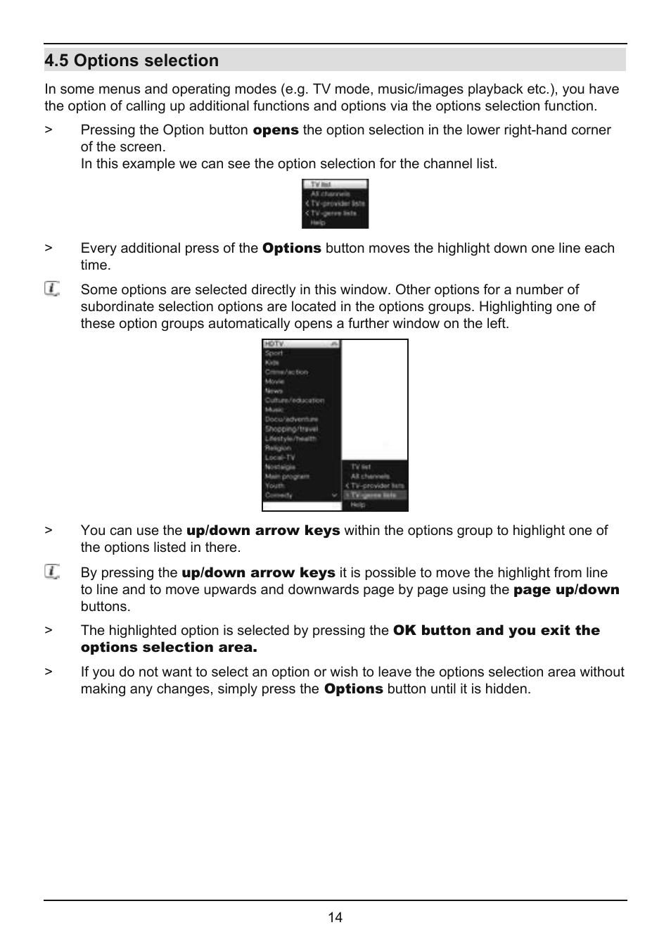 5 options selection | TechniSat TechniVision ISIO 55 User Manual | Page 14 / 44