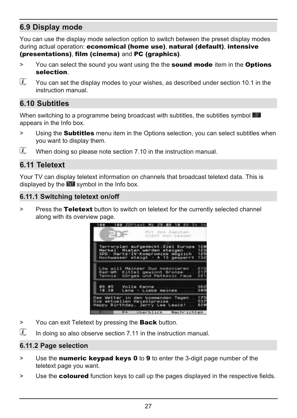 9 display mode, 10 subtitles, 11 teletext | TechniSat TechniVision ISIO 55 User Manual | Page 27 / 44