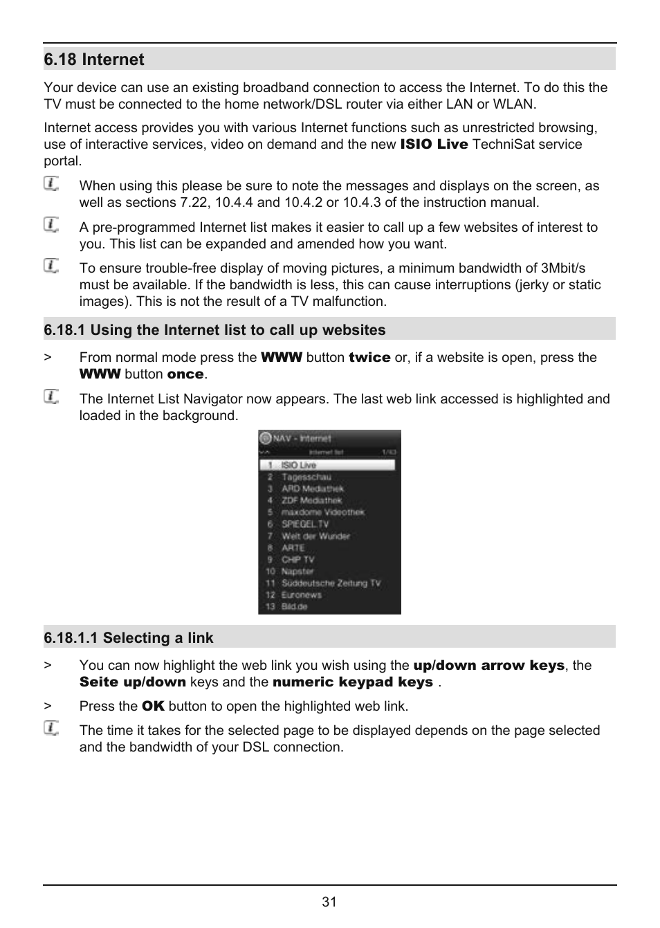 18 internet | TechniSat TechniVision ISIO 55 User Manual | Page 31 / 44