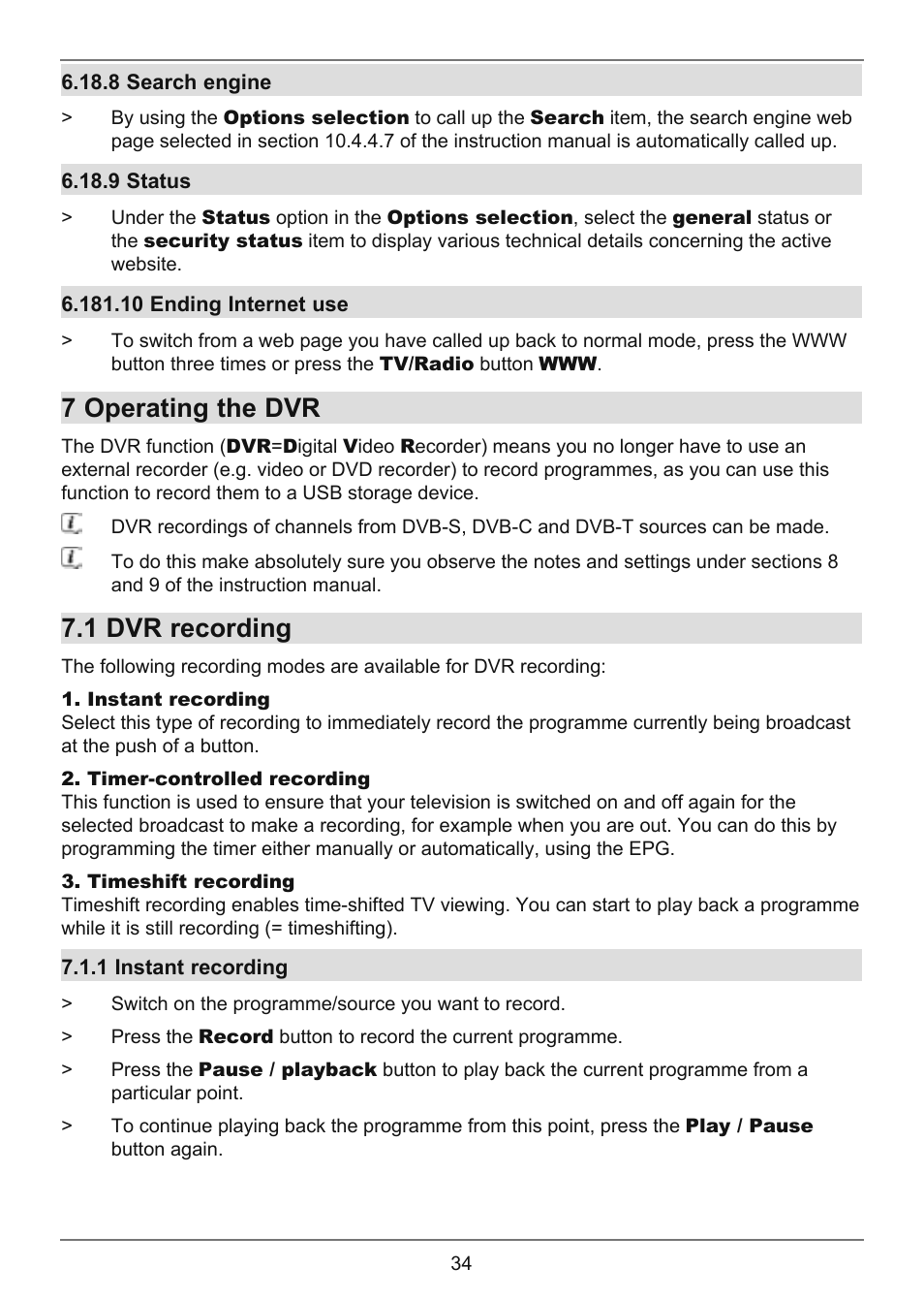 7 operating the dvr, 1 dvr recording | TechniSat TechniVision ISIO 55 User Manual | Page 34 / 44