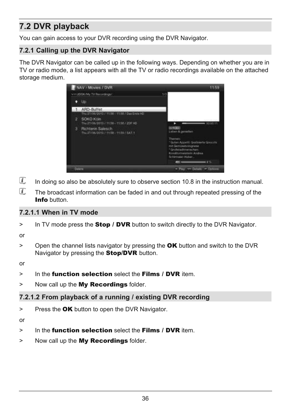 2 dvr playback | TechniSat TechniVision ISIO 55 User Manual | Page 36 / 44