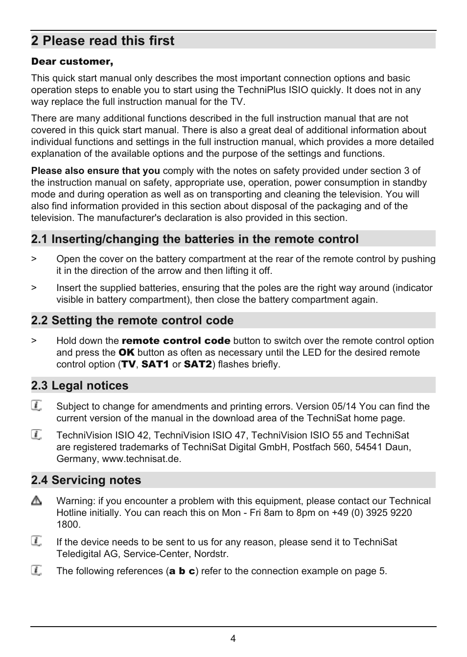 2 please read this first | TechniSat TechniVision ISIO 55 User Manual | Page 4 / 44