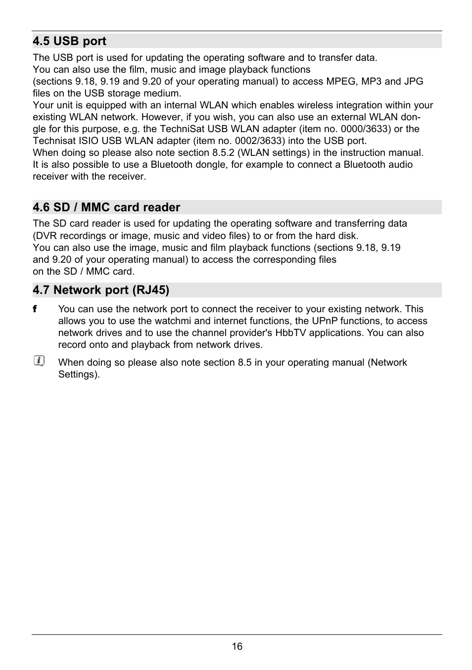5 usb port, 6 sd / mmc card reader, 7 network port (rj45) | TechniSat TechniCorder ISIO STC User Manual | Page 16 / 64