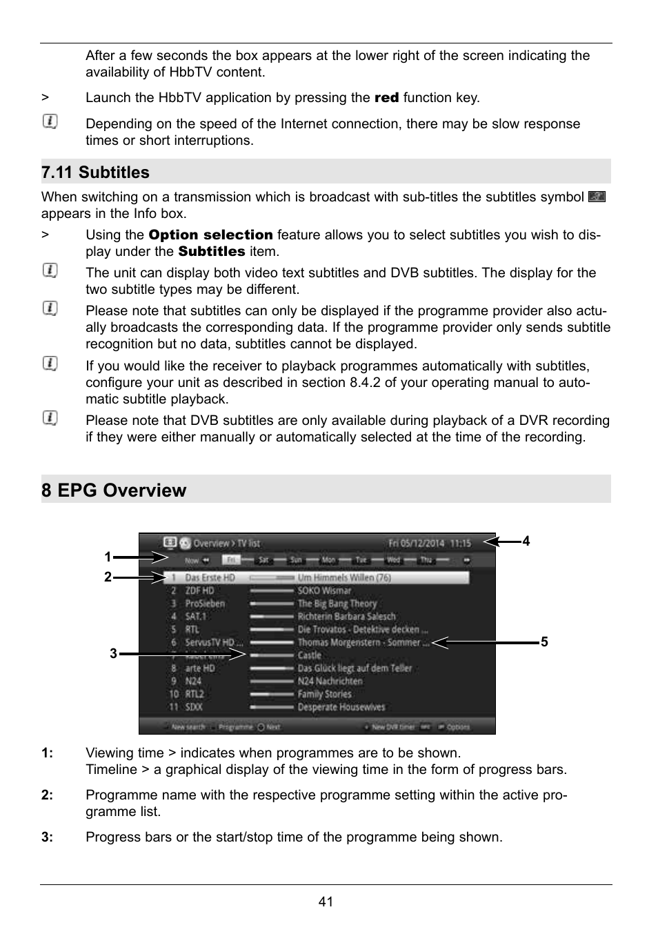 8 epg overview, 11 subtitles | TechniSat TechniCorder ISIO STC User Manual | Page 41 / 64