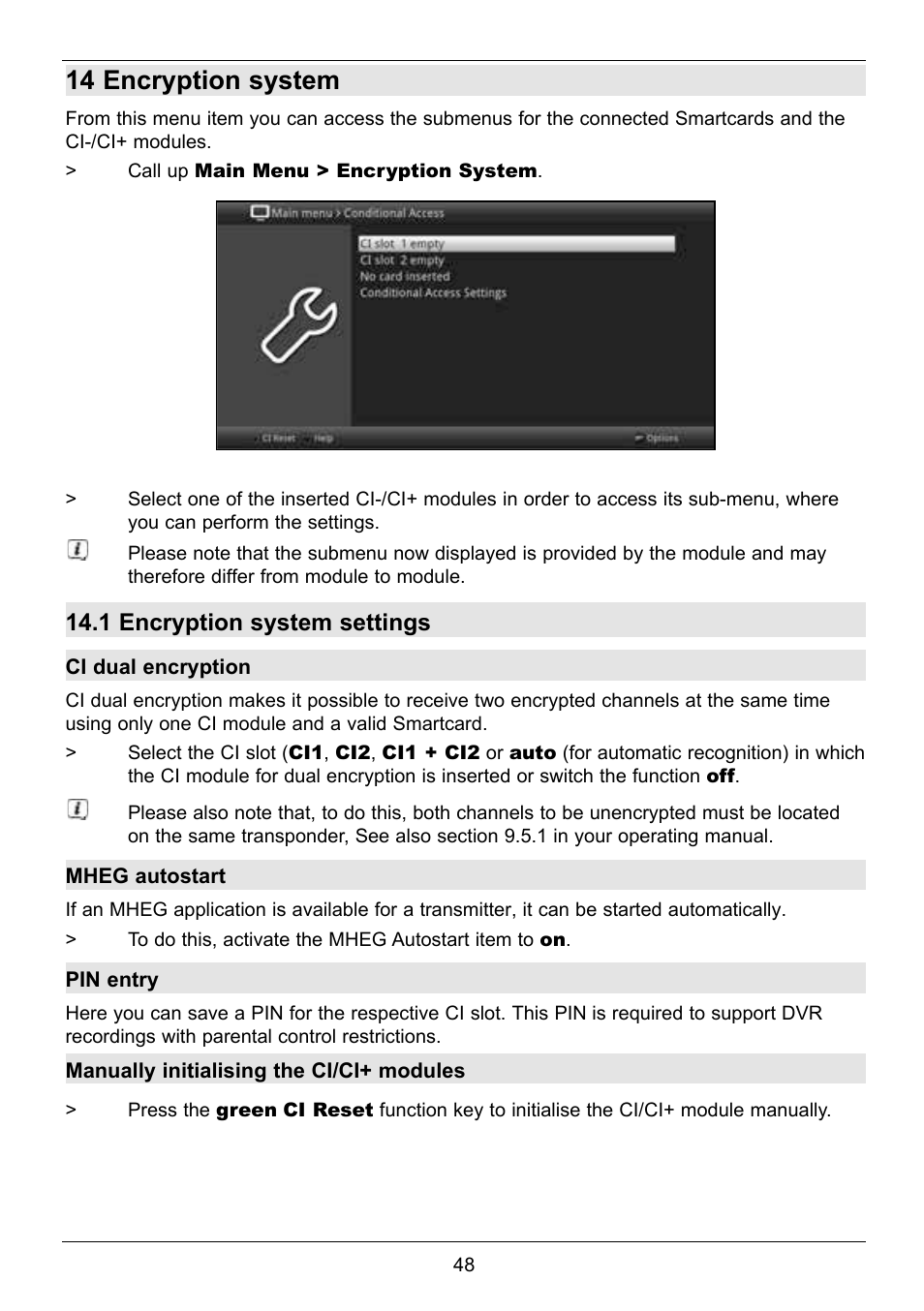 14 encryption system, 1 encryption system settings | TechniSat TechniCorder ISIO STC User Manual | Page 48 / 64