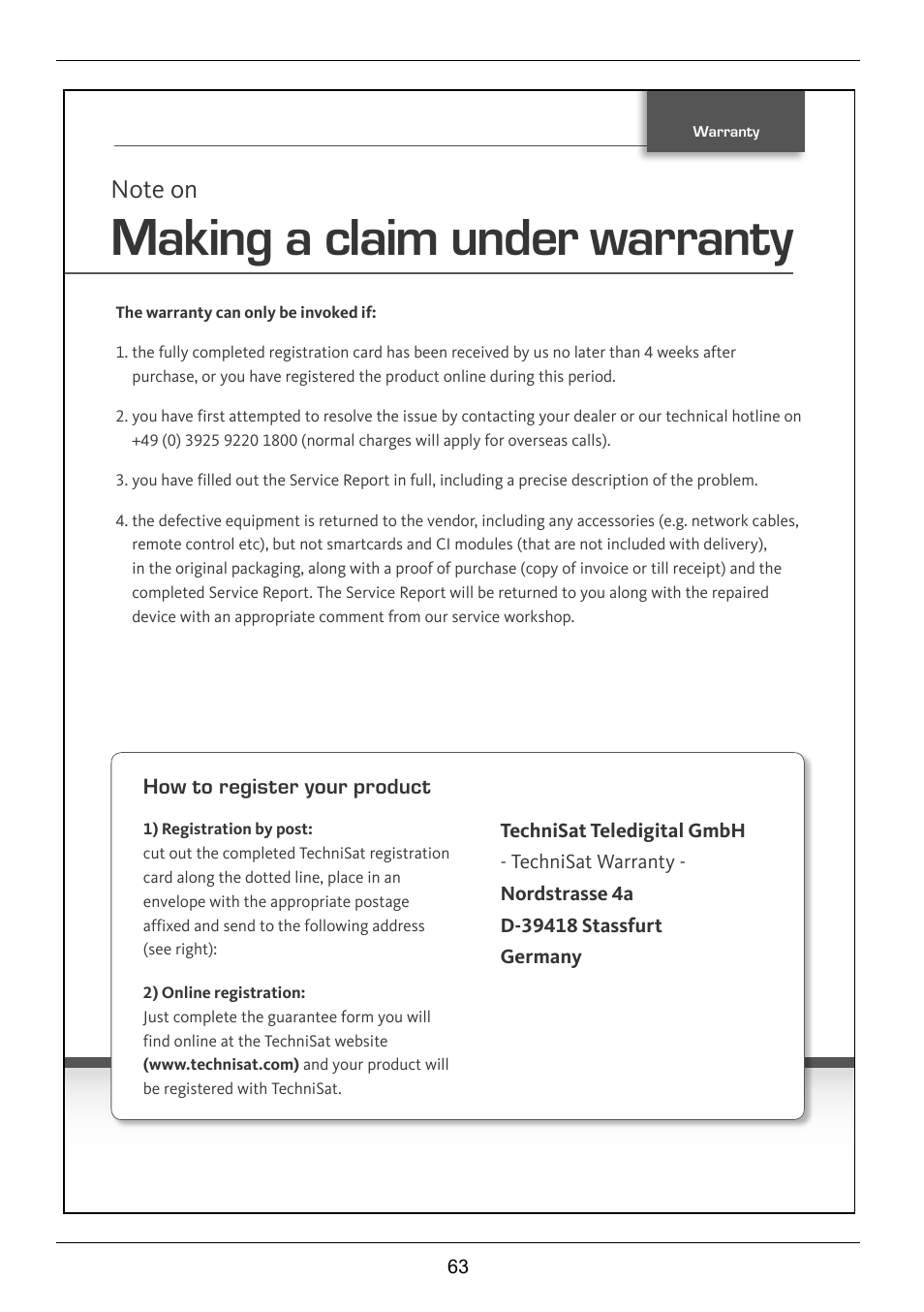 Making a claim under warranty | TechniSat TechniCorder ISIO STC User Manual | Page 63 / 64