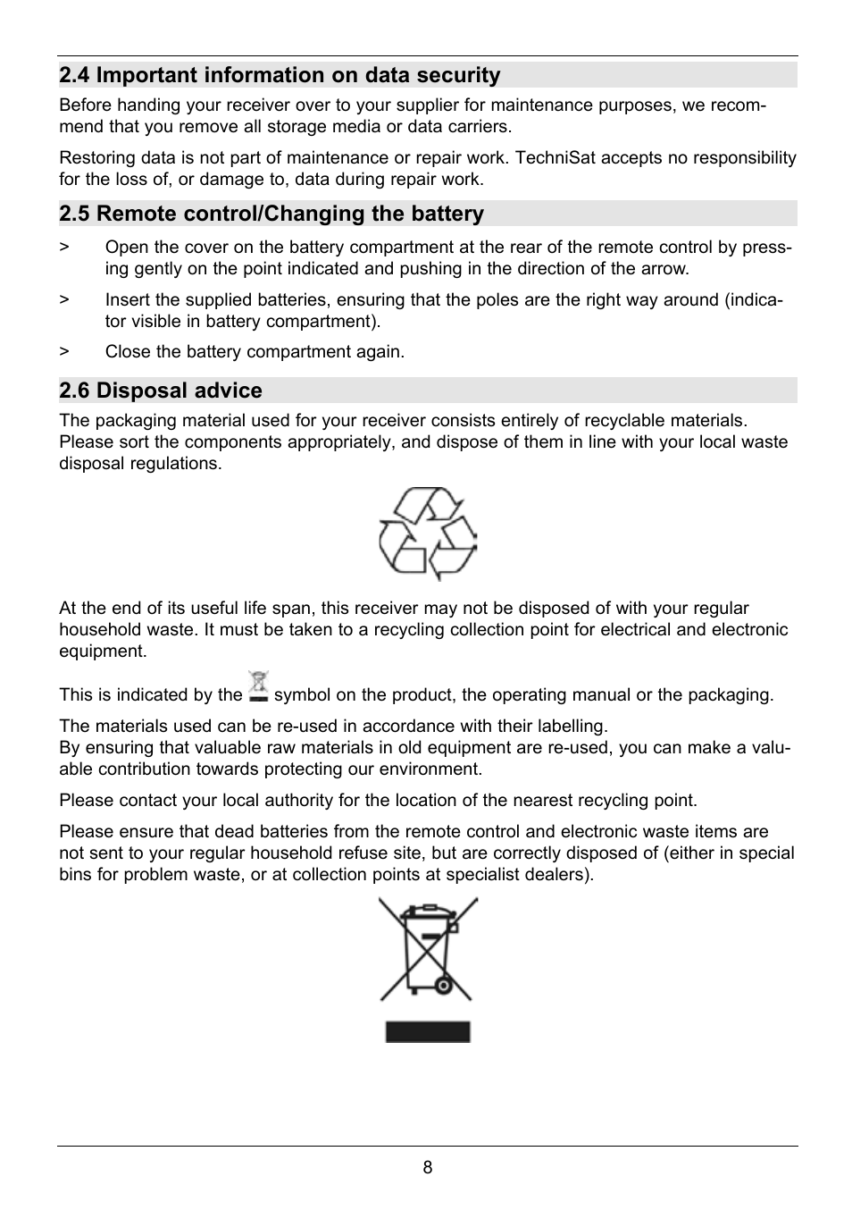 4 important information on data security, 5 remote control/changing the battery, 6 disposal advice | TechniSat TechniCorder ISIO STC User Manual | Page 8 / 64