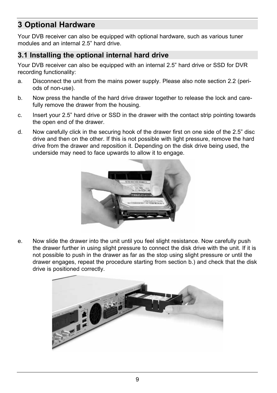 3 optional hardware, 1 installing the optional internal hard drive | TechniSat TechniCorder ISIO STC User Manual | Page 9 / 64