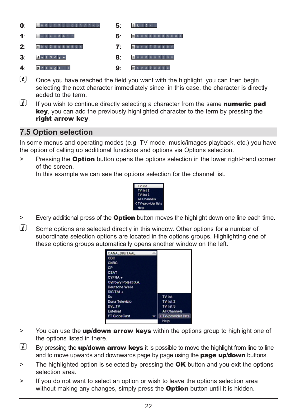 5 option selection | TechniSat DIGIT ISIO S User Manual | Page 22 / 48