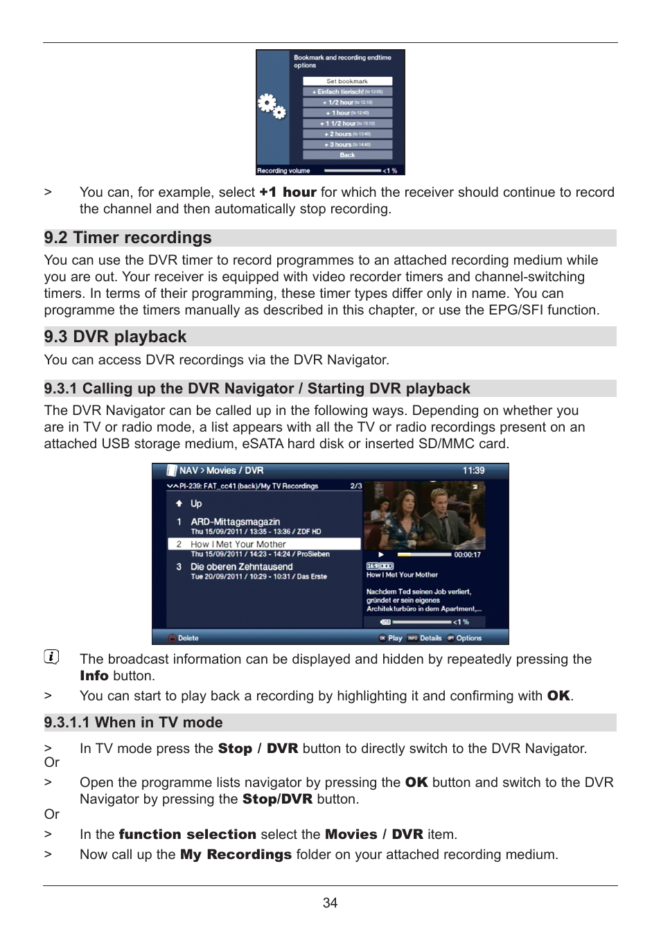 2 timer recordings, 3 dvr playback | TechniSat DIGIT ISIO S User Manual | Page 34 / 48