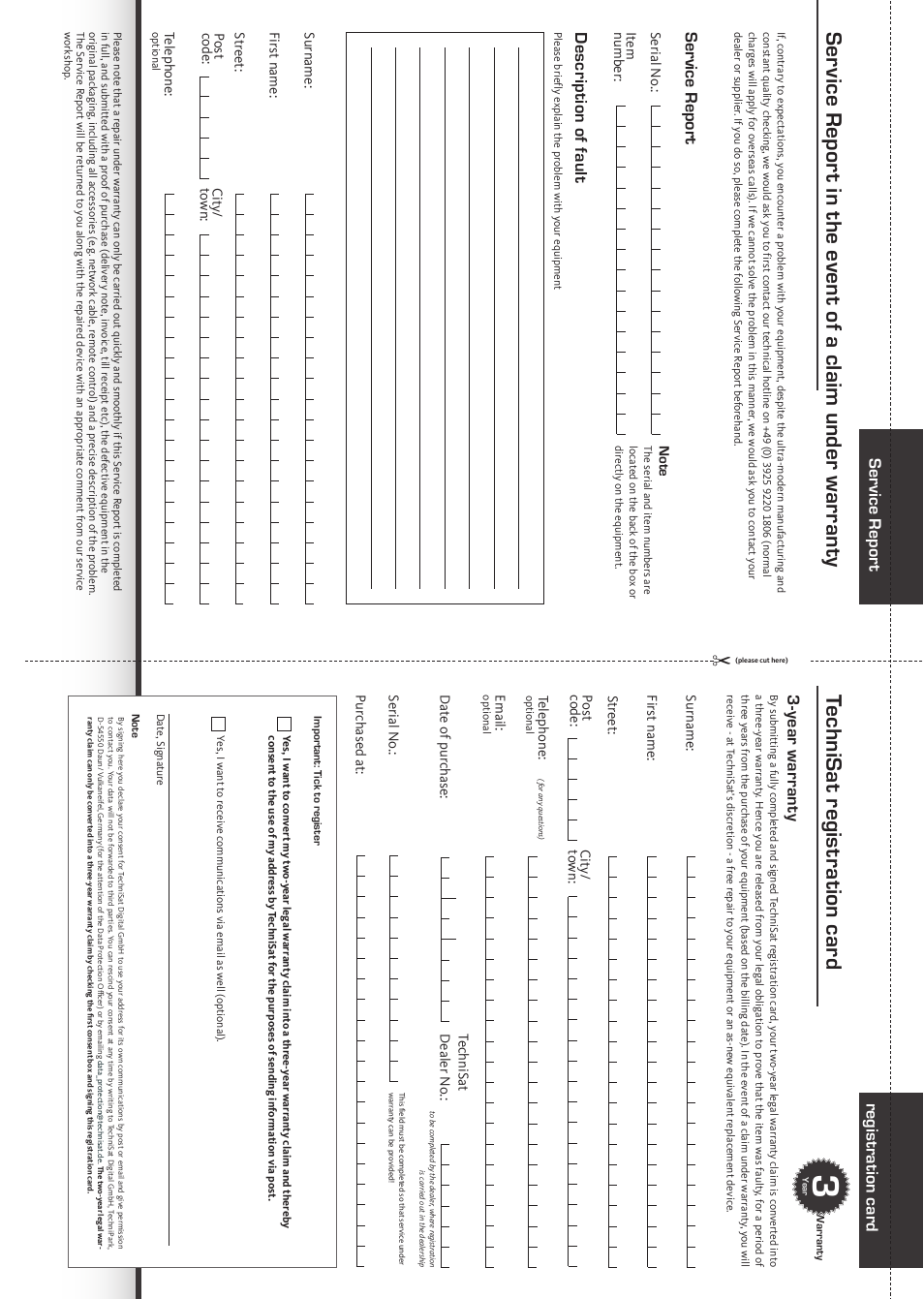 Te ch nis at r eg is tr at io n c ar d, Y ear w ar ran ty | TechniSat DIGIT ISIO S User Manual | Page 44 / 48