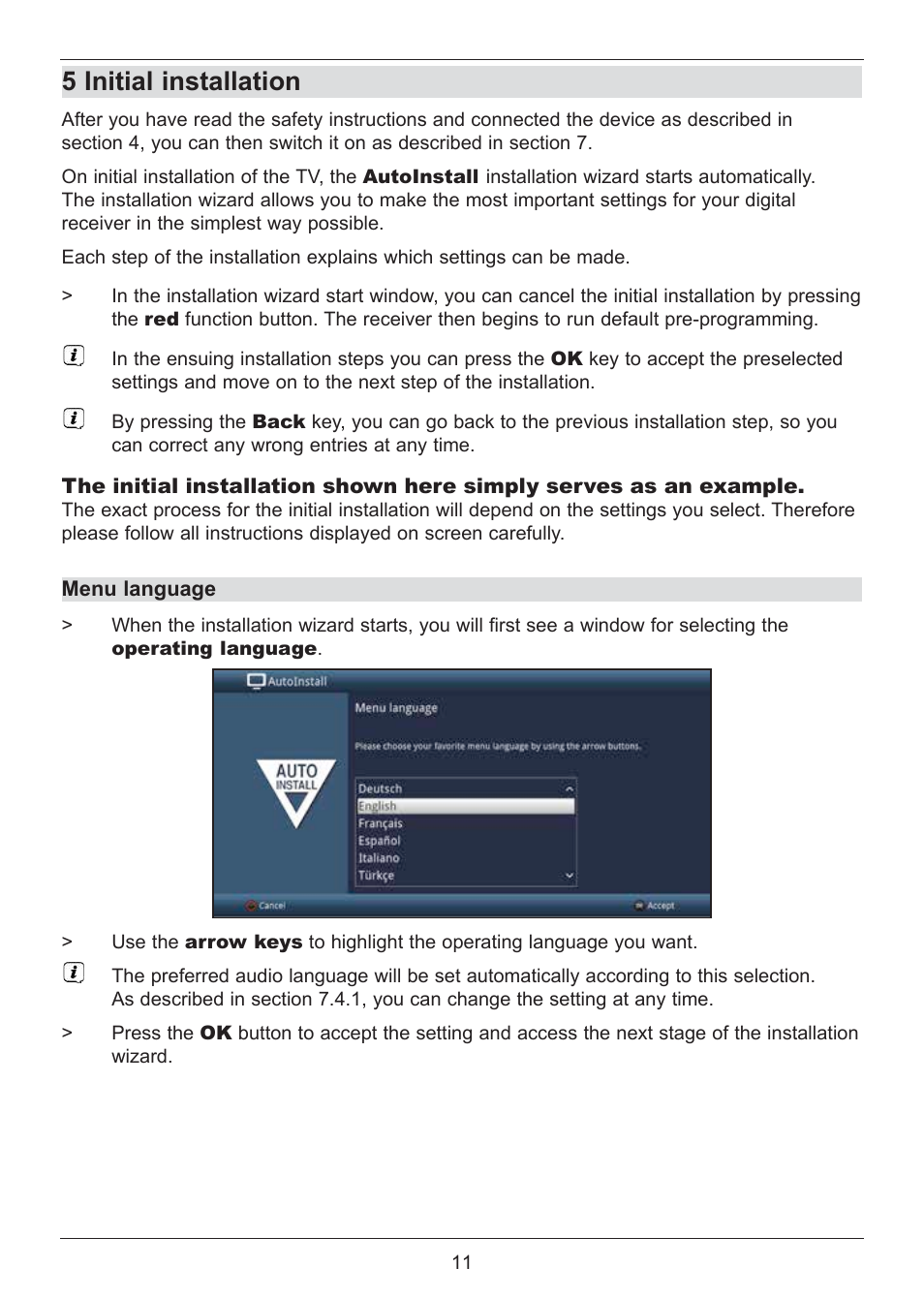 5 initial installation | TechniSat DIGIT ISIO S2 User Manual | Page 11 / 48