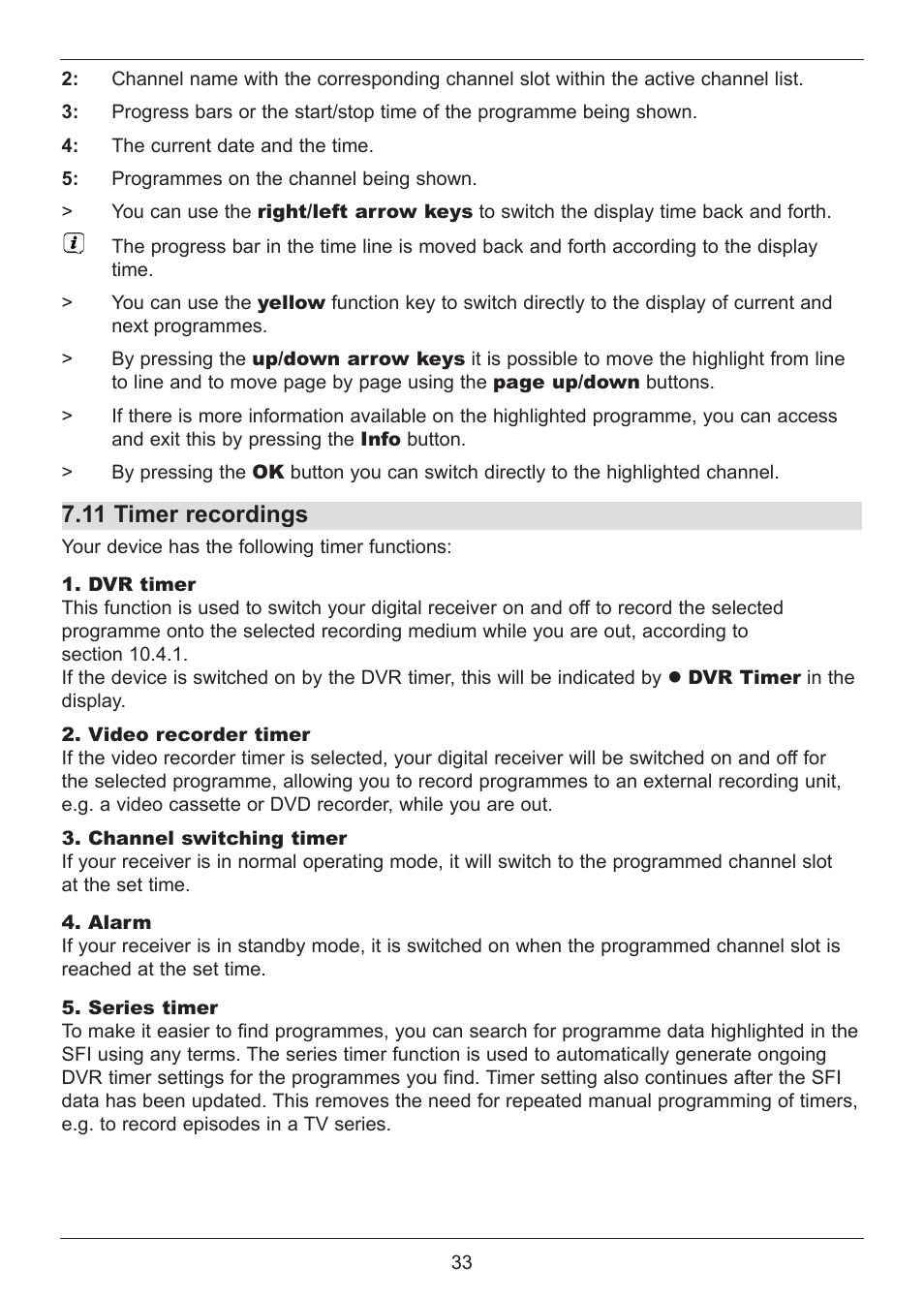 11 timer recordings | TechniSat DIGIT ISIO S2 User Manual | Page 33 / 48
