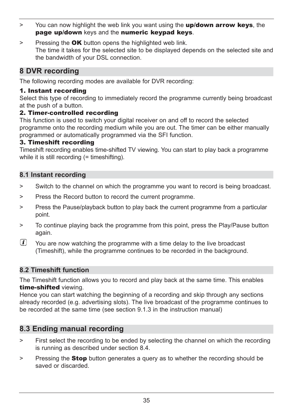 8 dvr recording, 3 ending manual recording | TechniSat DIGIT ISIO S2 User Manual | Page 35 / 48
