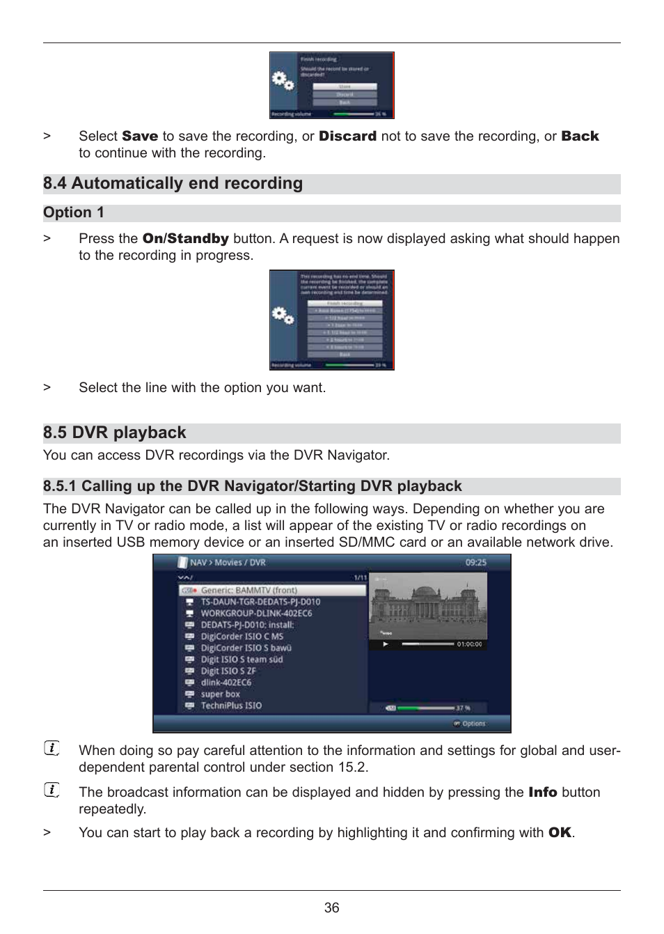 4 automatically end recording, 5 dvr playback | TechniSat DIGIT ISIO S2 User Manual | Page 36 / 48