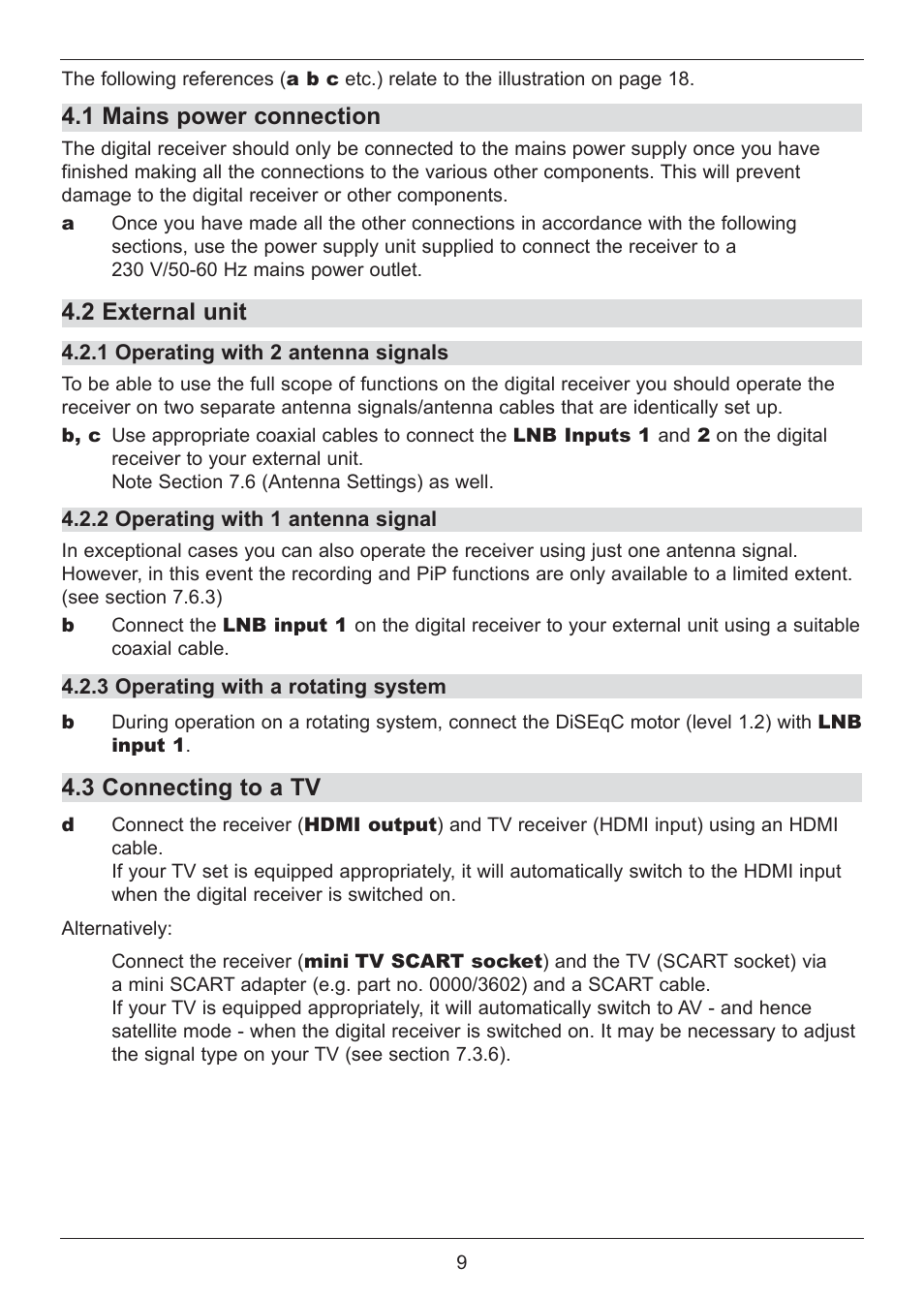 1 mains power connection, 2 external unit, 3 connecting to a tv | TechniSat DIGIT ISIO S2 User Manual | Page 9 / 48