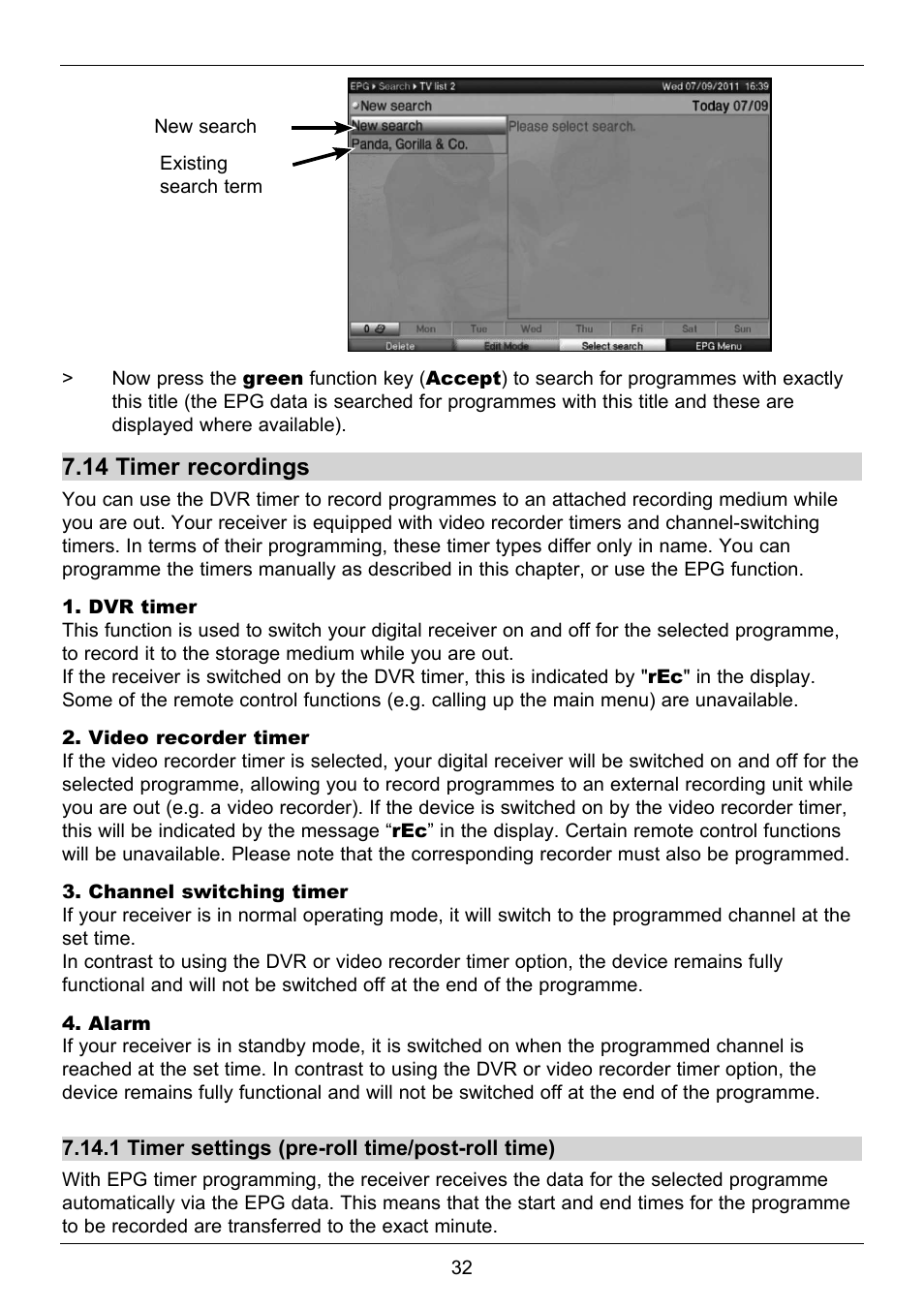 14 timer recordings | TechniSat TechniStar S2 User Manual | Page 32 / 48