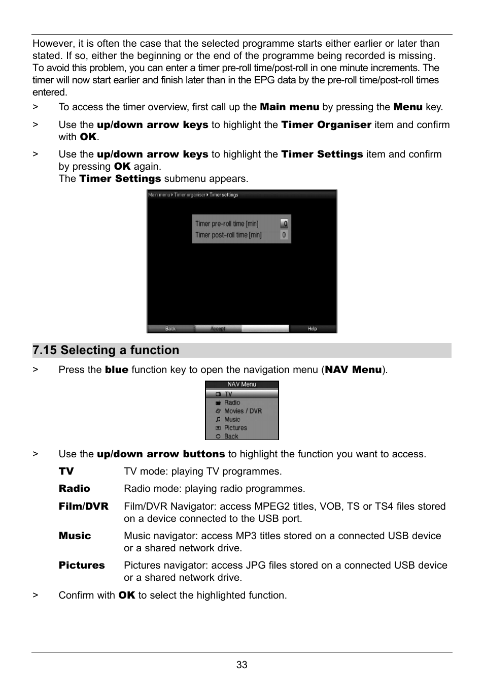 15 selecting a function | TechniSat TechniStar S2 User Manual | Page 33 / 48