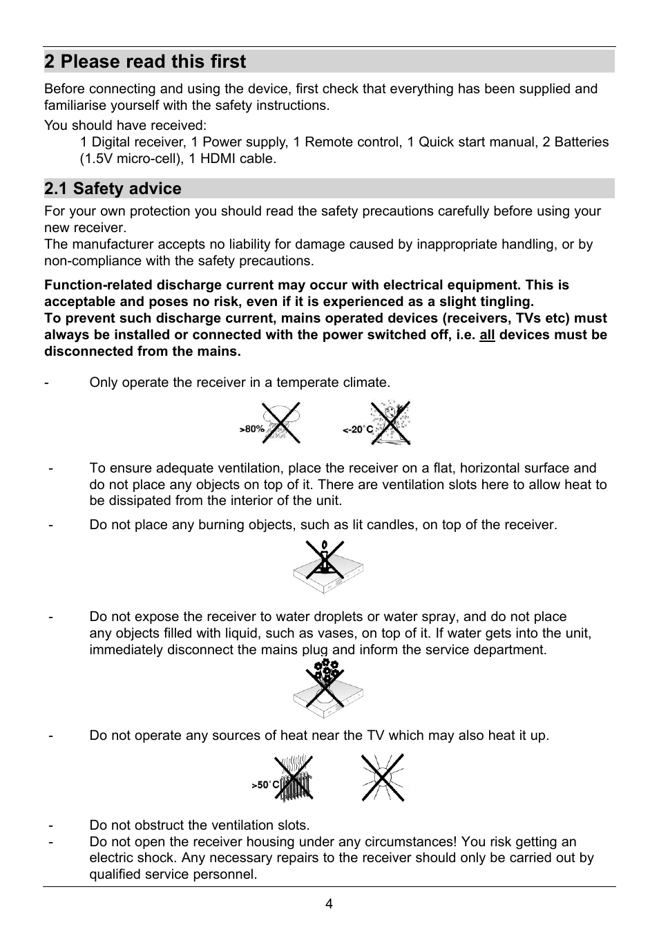 2 please read this first, 1 safety advice | TechniSat TechniStar S2 User Manual | Page 4 / 48