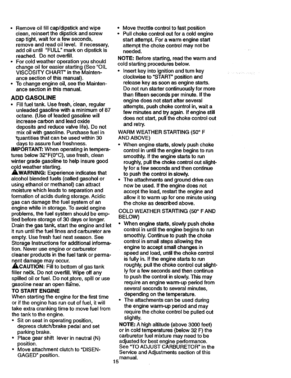 Add gasoline | Craftsman 917.270770 User Manual | Page 15 / 60