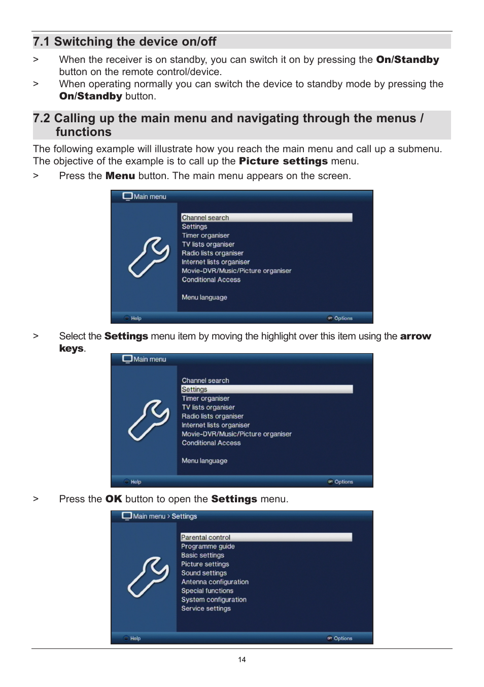 1 switching the device on/off | TechniSat TechniStar K2 ISIO User Manual | Page 14 / 36