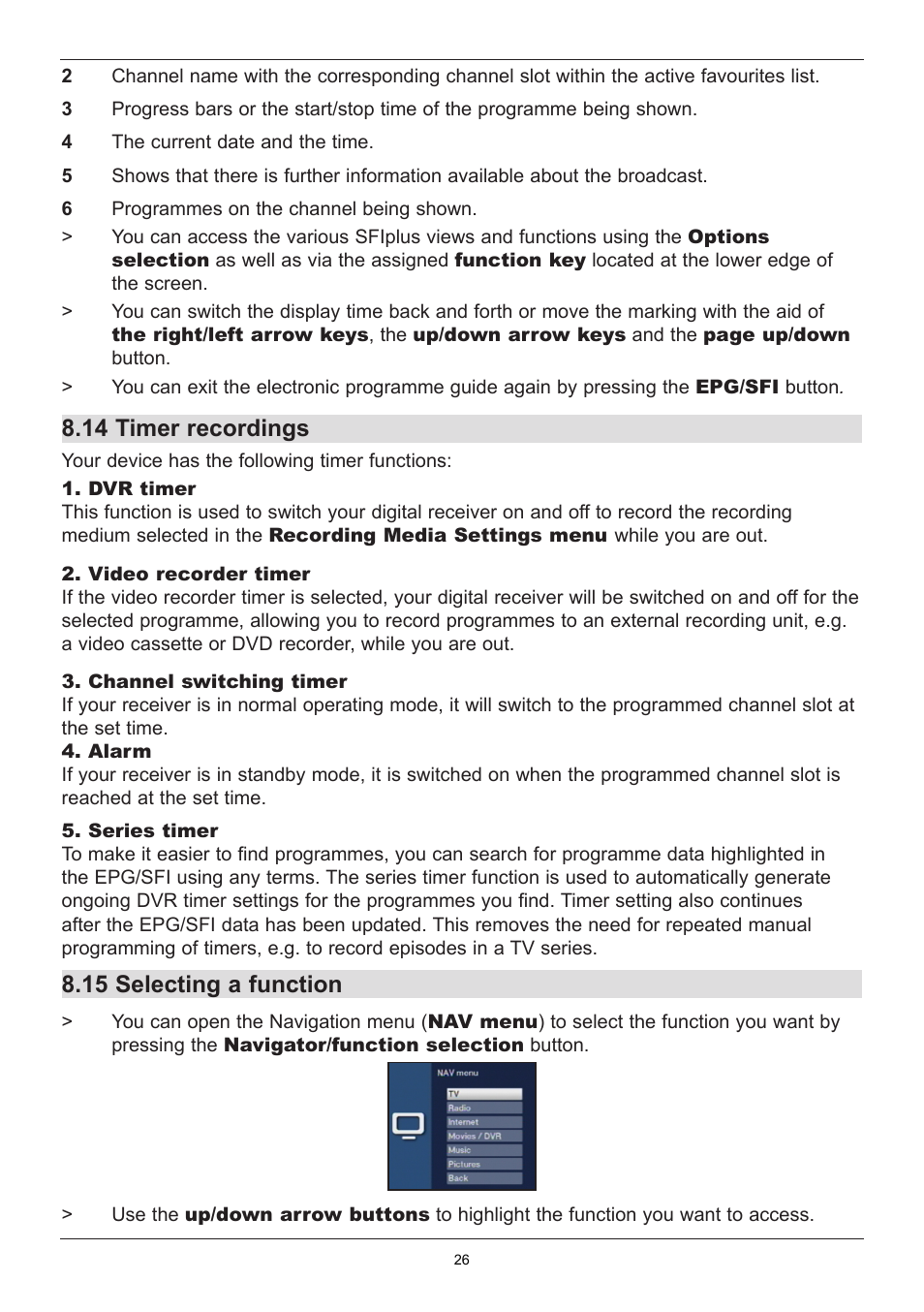 14 timer recordings, 15 selecting a function | TechniSat TechniStar K2 ISIO User Manual | Page 26 / 36