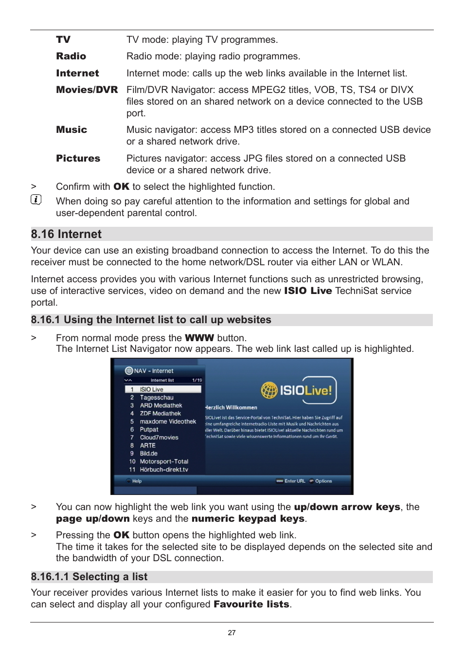 16 internet | TechniSat TechniStar K2 ISIO User Manual | Page 27 / 36