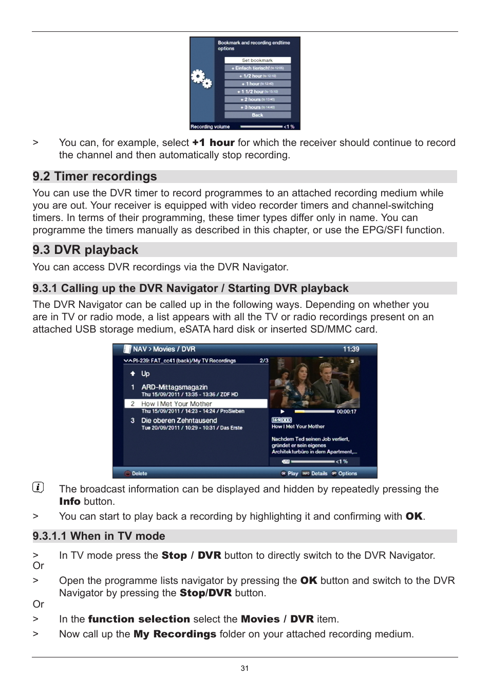 2 timer recordings, 3 dvr playback | TechniSat TechniStar K2 ISIO User Manual | Page 31 / 36