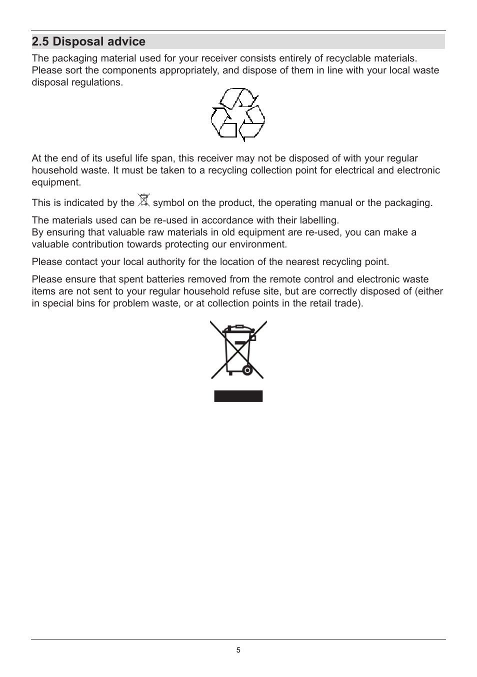 5 disposal advice | TechniSat TechniStar K2 ISIO User Manual | Page 5 / 36