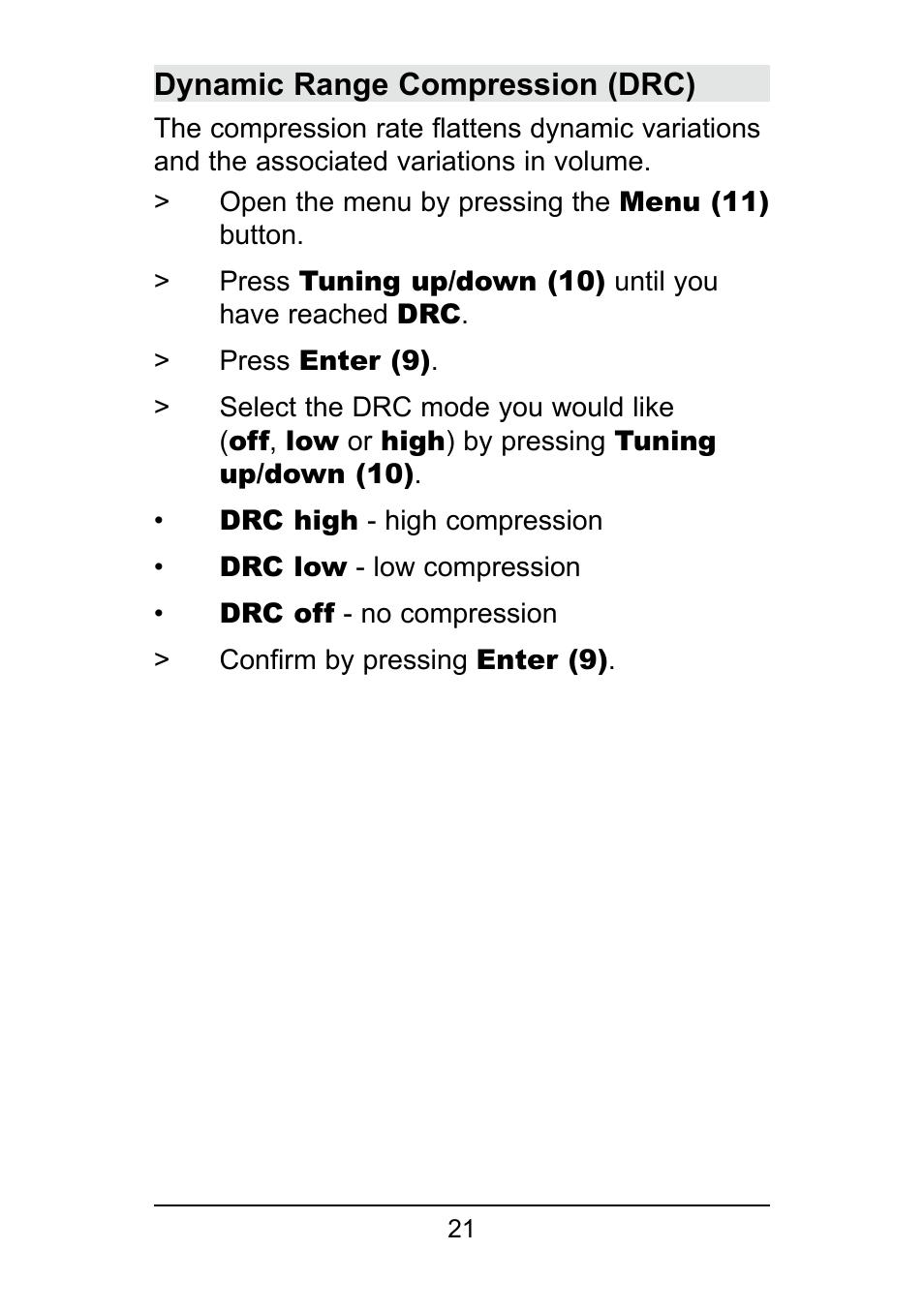 Dynamic range compression (drc) | TechniSat DigitRadio 250 User Manual | Page 21 / 32