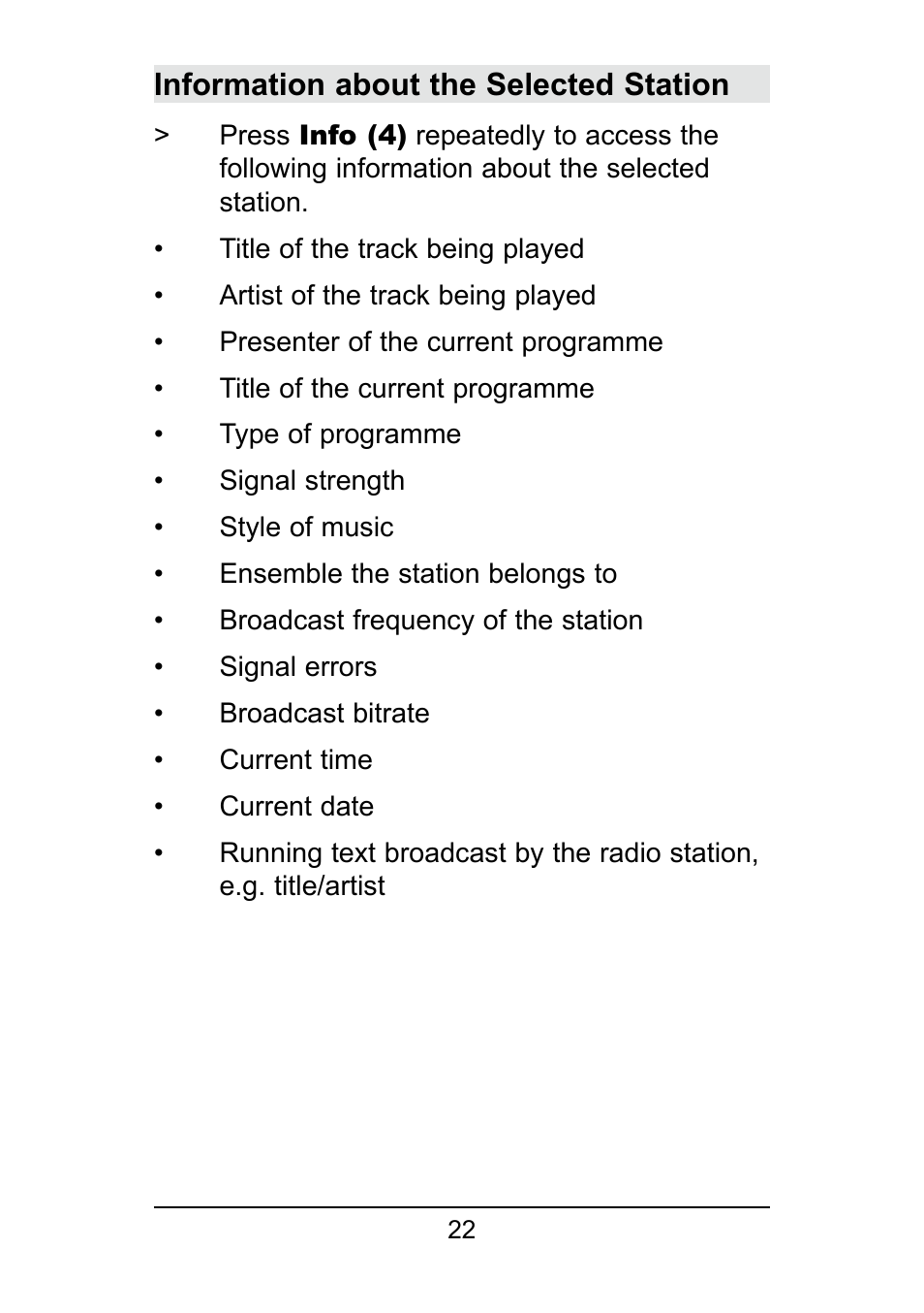 Information about the selected station | TechniSat DigitRadio 250 User Manual | Page 22 / 32