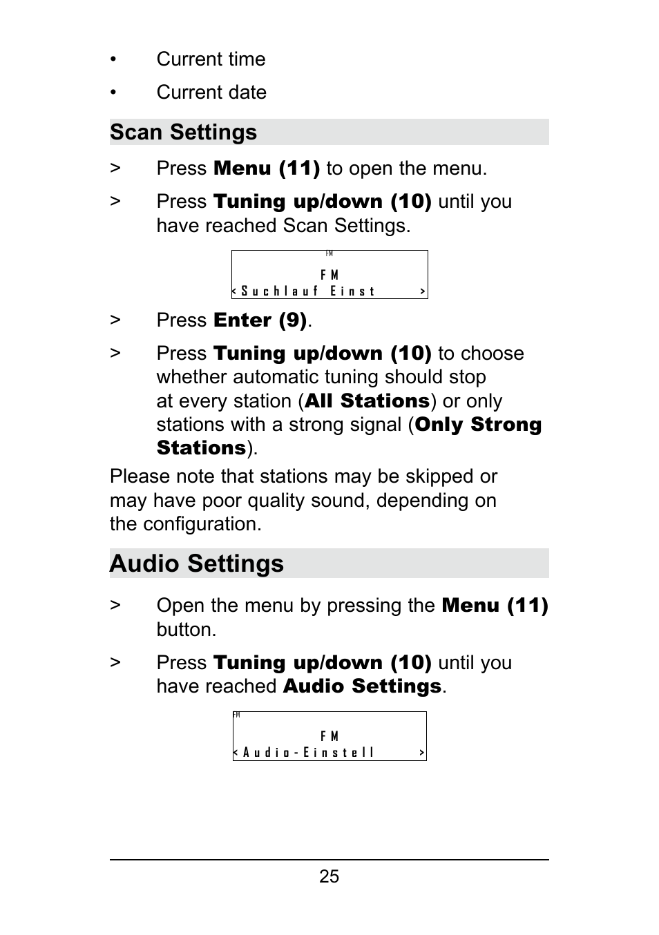 Audio settings, Scan settings | TechniSat DigitRadio 250 User Manual | Page 25 / 32