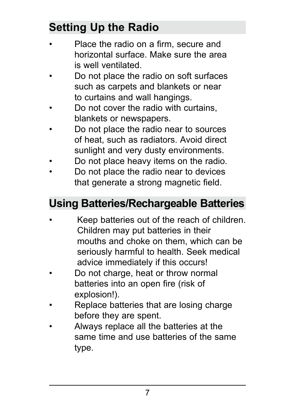 Setting up the radio, Using batteries/rechargeable batteries | TechniSat DigitRadio 250 User Manual | Page 7 / 32