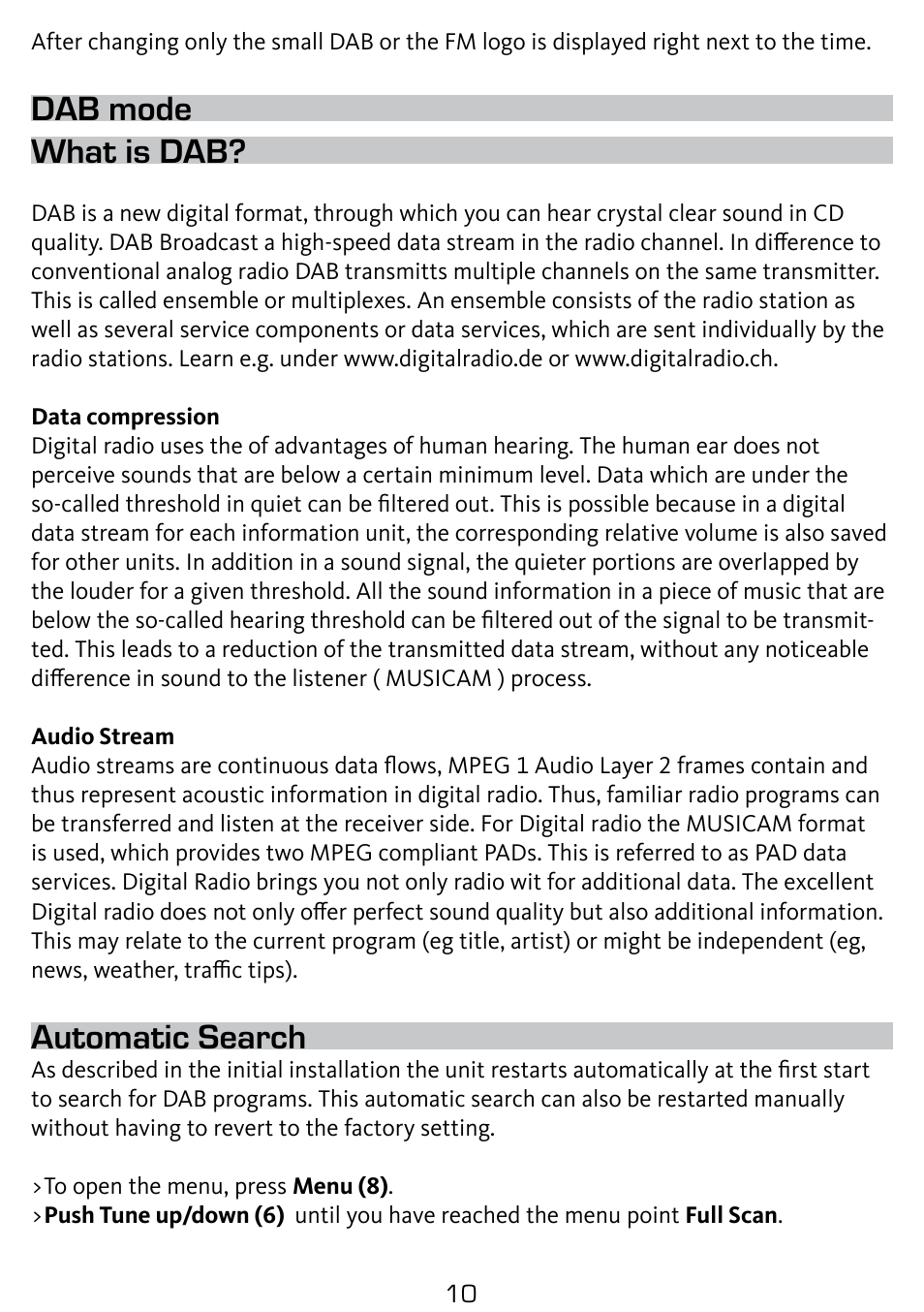 Dab mode what is dab, Automatic search | TechniSat DigitRadio 210 User Manual | Page 10 / 17