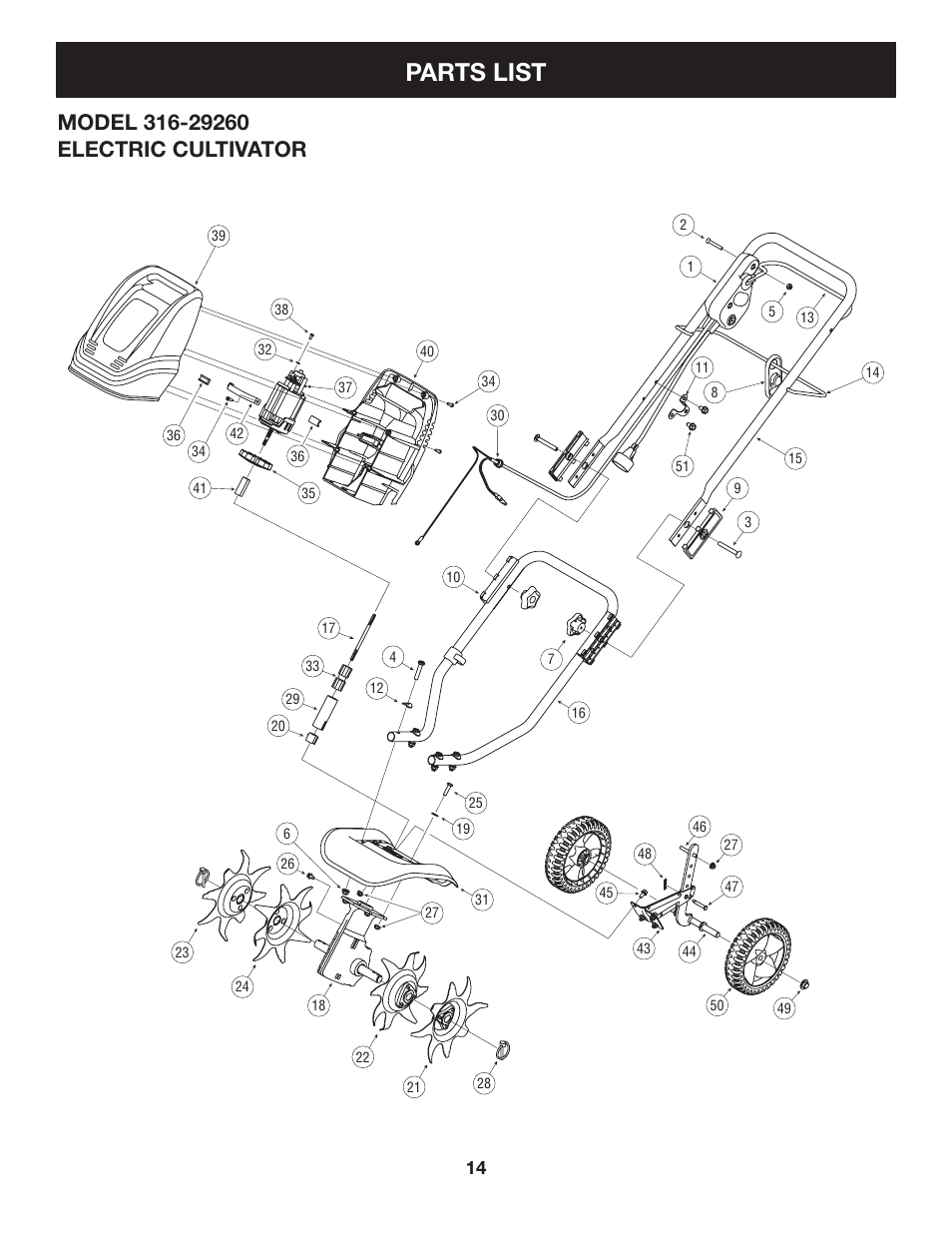 Parts list | Craftsman 316.2926 User Manual | Page 14 / 32