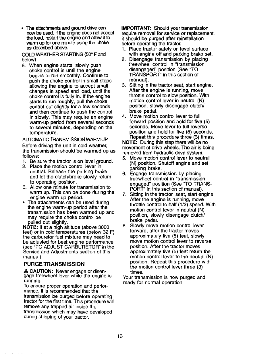 Purge transmission | Craftsman 917.272464 User Manual | Page 16 / 60