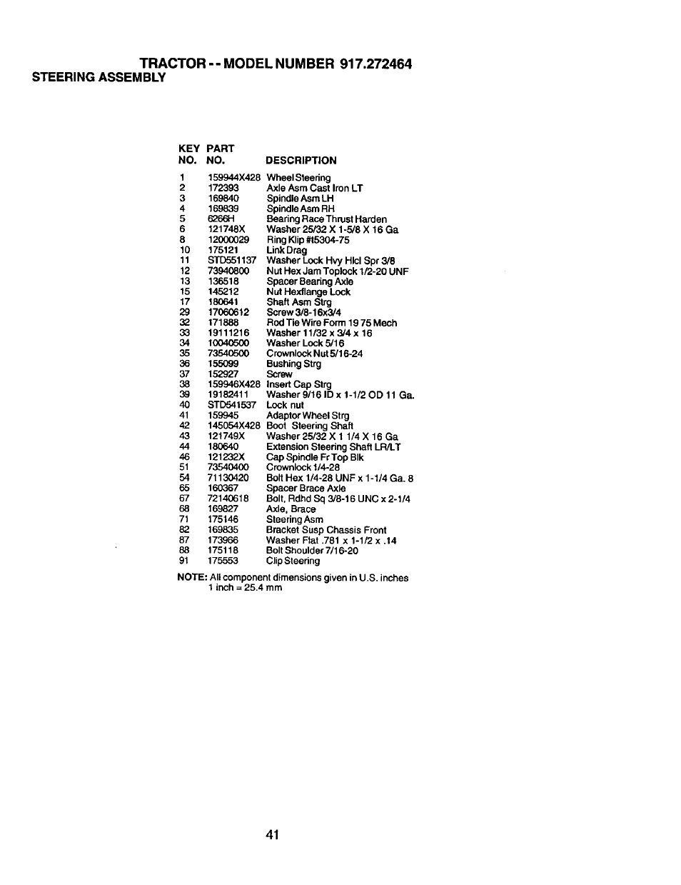 Tractor, Steering assembly | Craftsman 917.272464 User Manual | Page 41 / 60