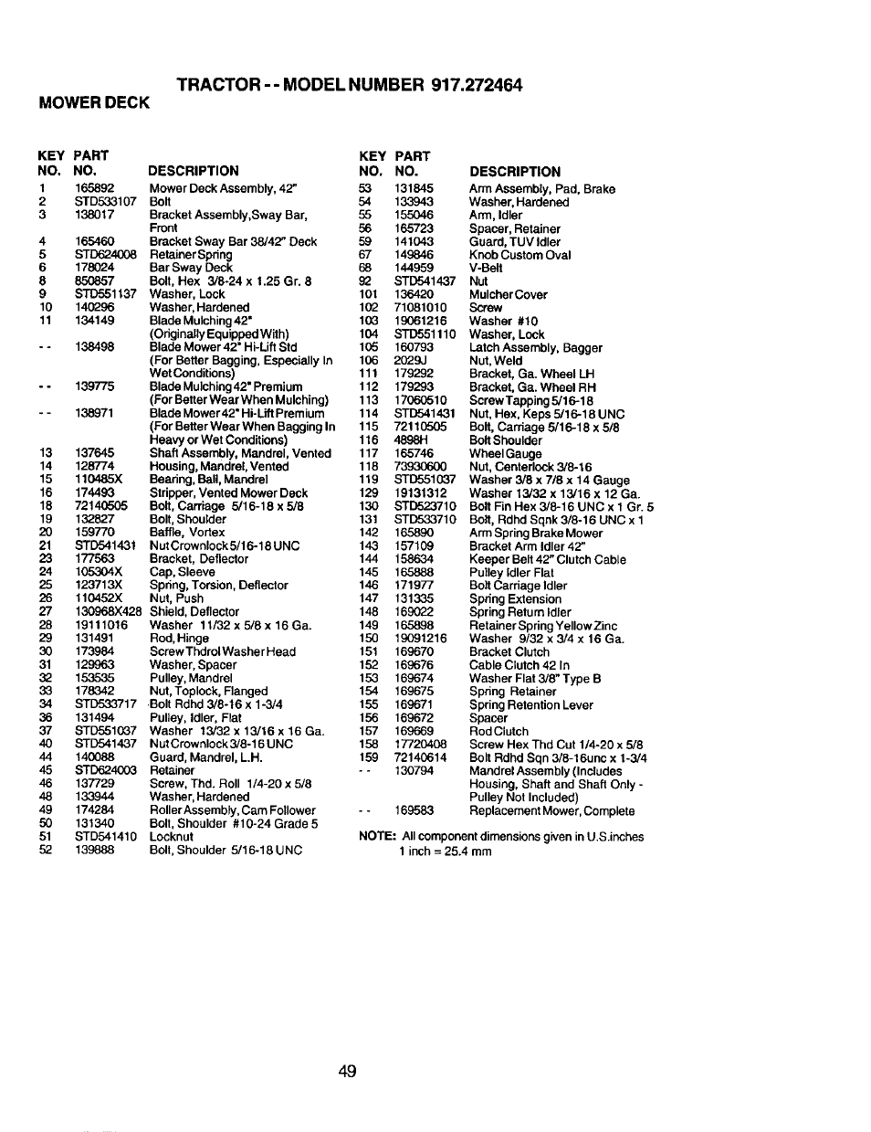 Mower deck | Craftsman 917.272464 User Manual | Page 49 / 60