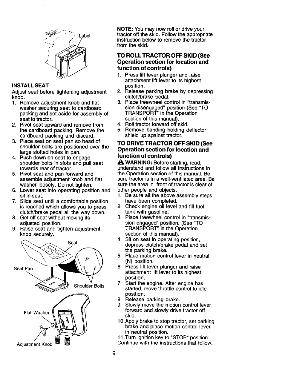 Install seat | Craftsman 917.272464 User Manual | Page 9 / 60