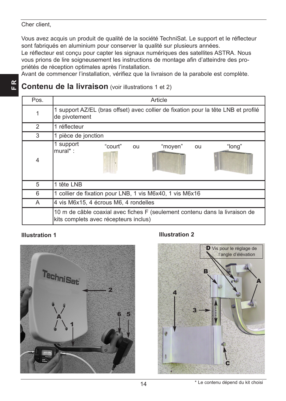 Contenu de la livraison | TechniSat SATMAN 45 Mounting instruction User Manual | Page 14 / 84