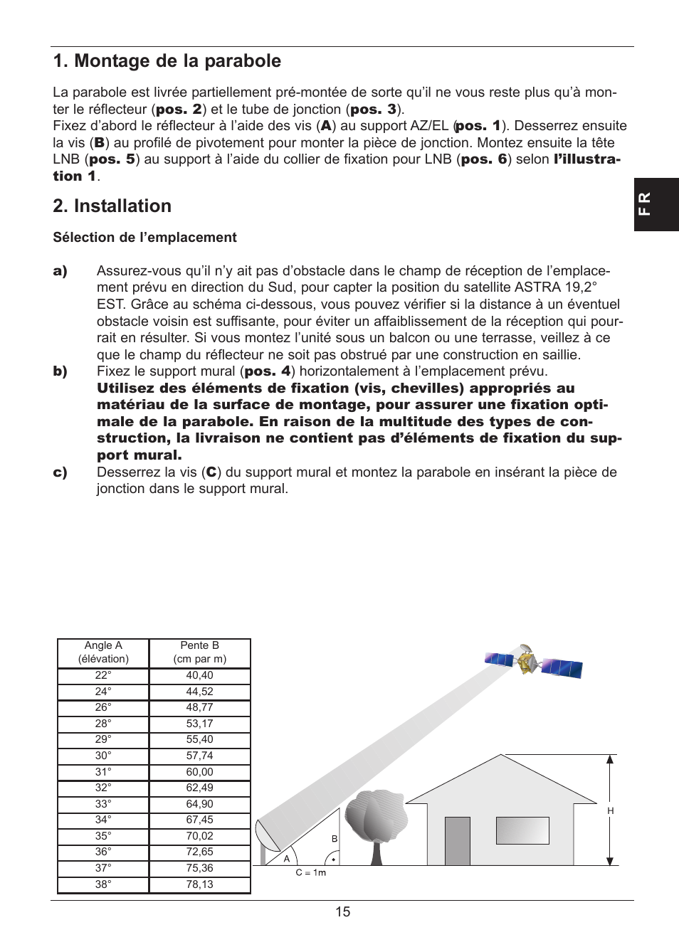 Montage de la parabole, Installation | TechniSat SATMAN 45 Mounting instruction User Manual | Page 15 / 84