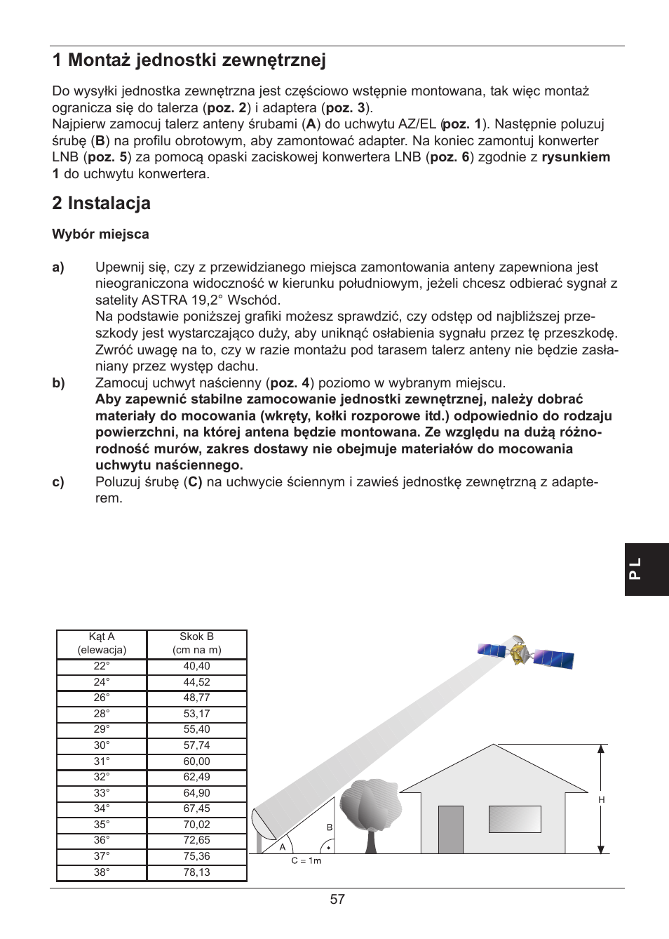 1 montaż jednostki zewnętrznej, 2 instalacja | TechniSat SATMAN 45 Mounting instruction User Manual | Page 57 / 84