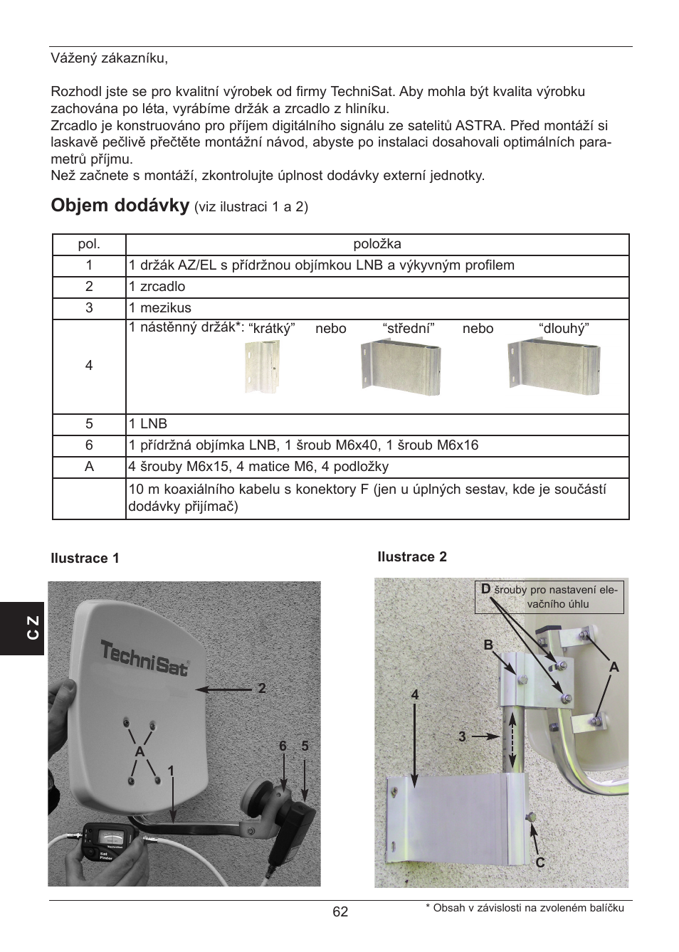 Objem dodávky | TechniSat SATMAN 45 Mounting instruction User Manual | Page 62 / 84