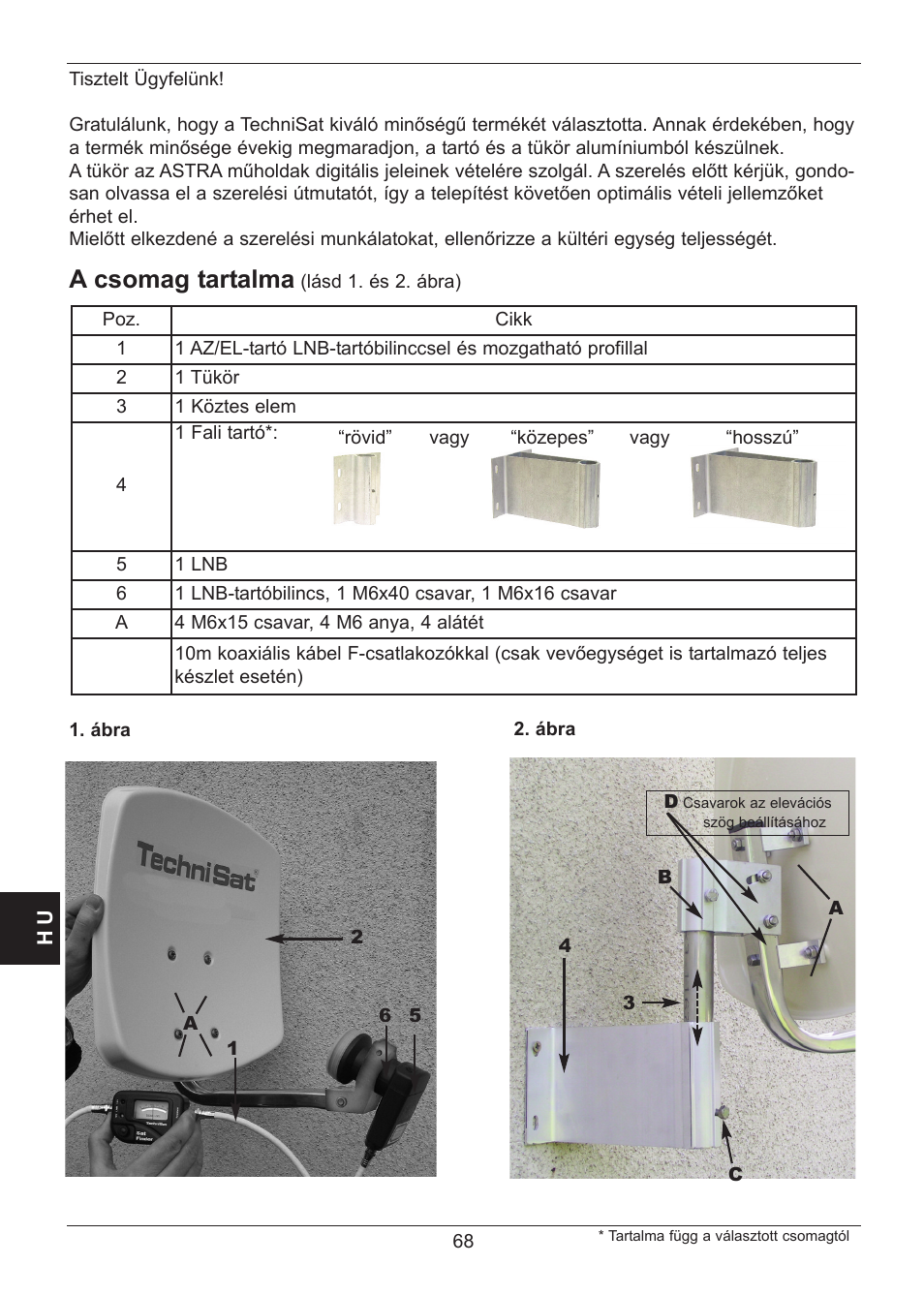 A csomag tartalma | TechniSat SATMAN 45 Mounting instruction User Manual | Page 68 / 84