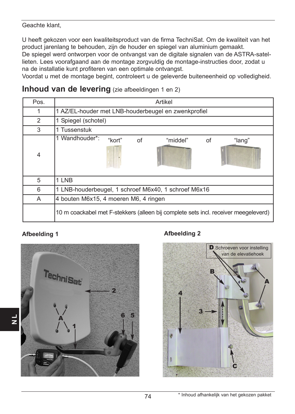 Inhoud van de levering | TechniSat SATMAN 45 Mounting instruction User Manual | Page 74 / 84