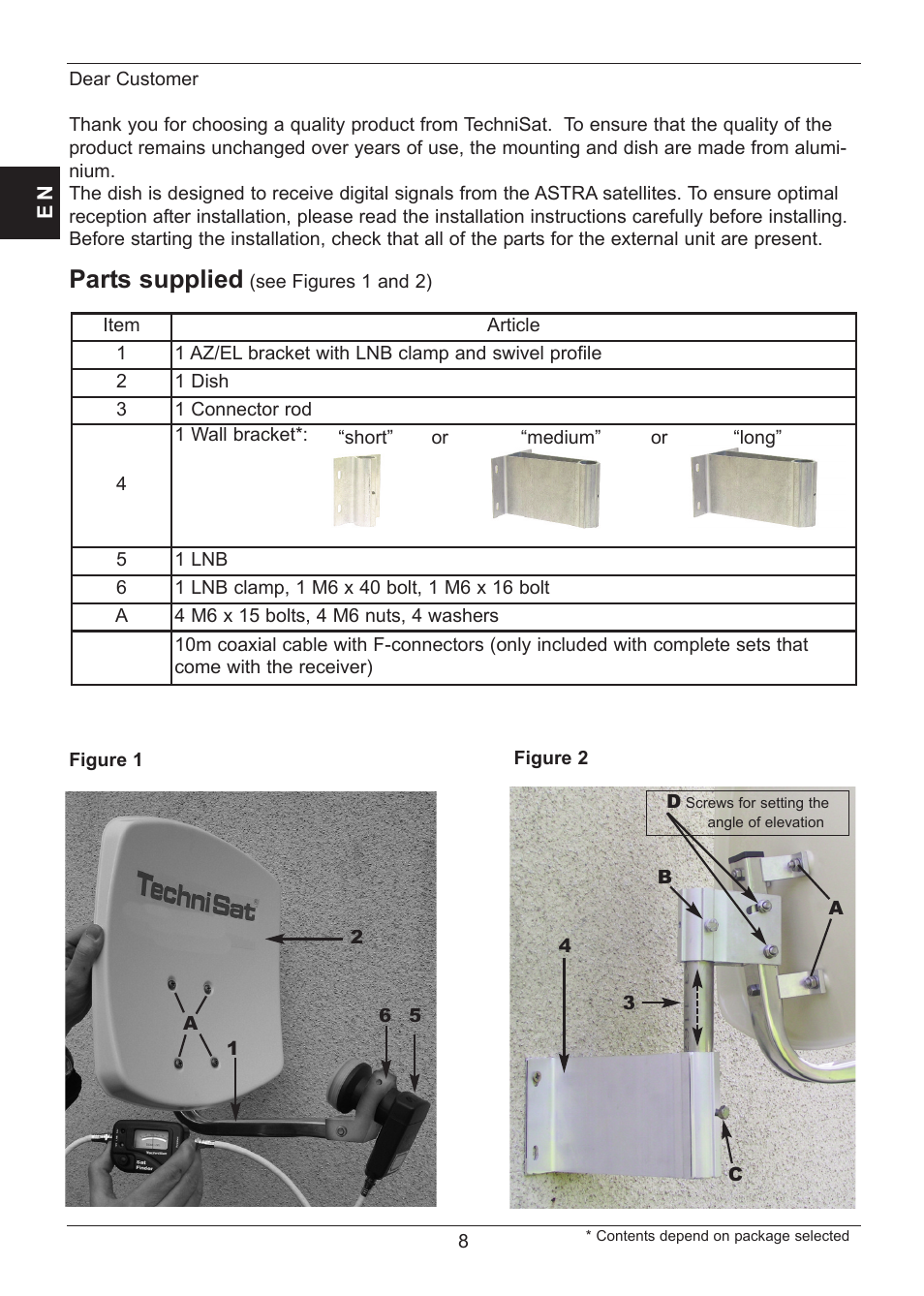 Parts supplied | TechniSat SATMAN 45 Mounting instruction User Manual | Page 8 / 84