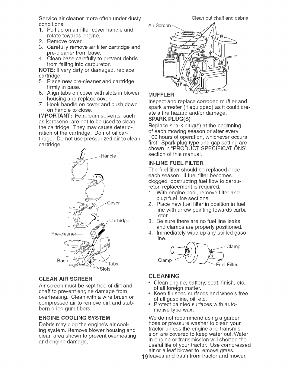 Muffler, Cleaning | Craftsman 917.273638 User Manual | Page 19 / 56